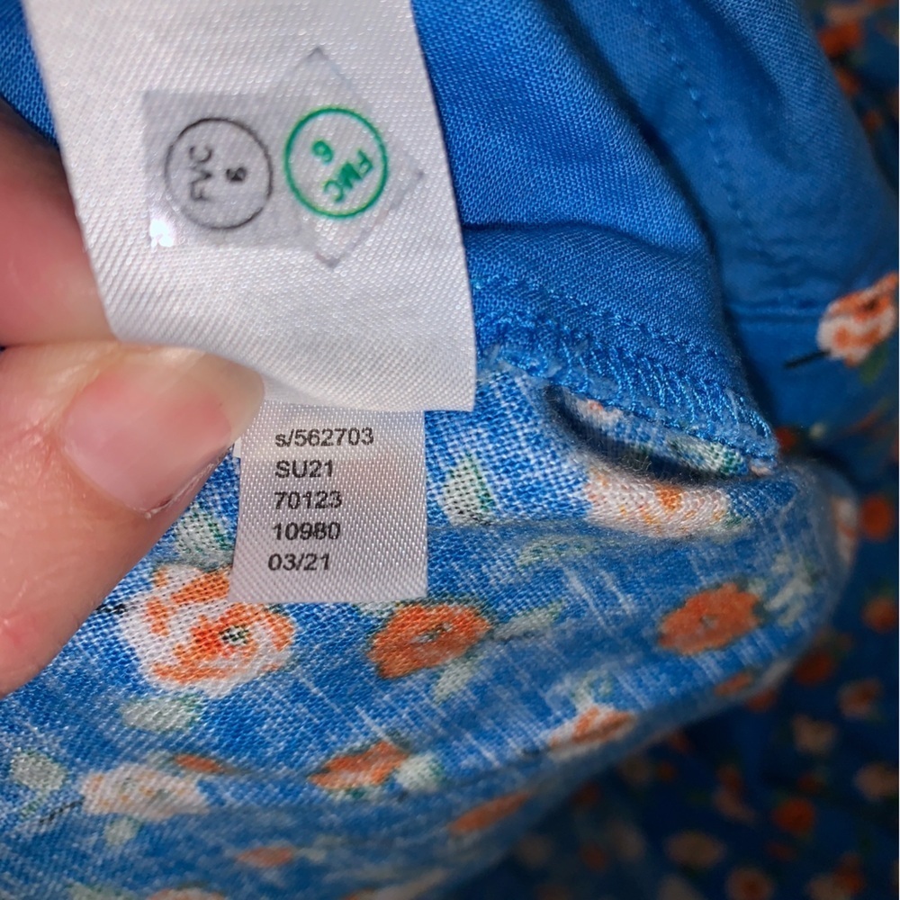 Loft bright blue with small ditzy poppy flowers linen blend mini skirt size XL - Picture 4 of 7